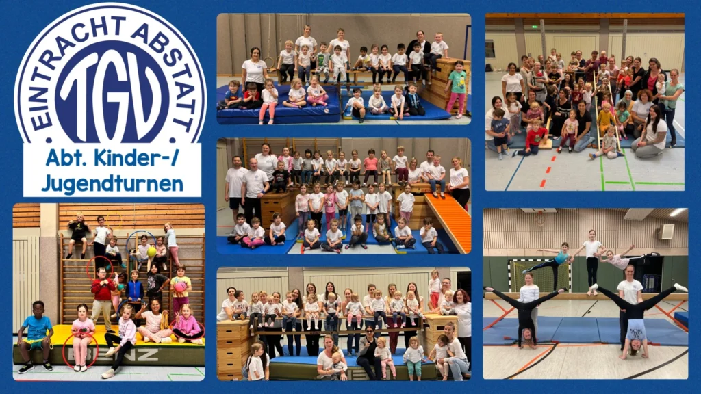Eine Collage von Bildern der Abteilung Kinder und Jugendturnen.